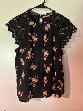No Boundaries Black Floral Lace Sleeve Blouse